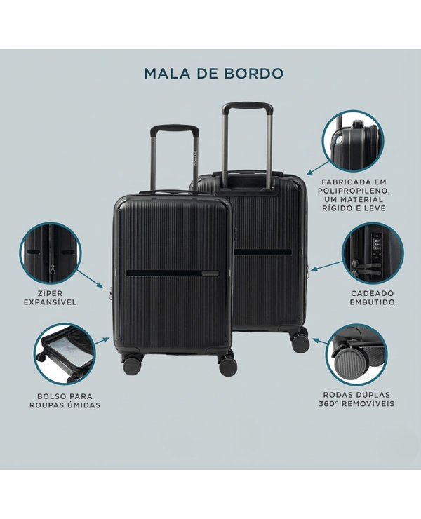 Kit Mala de Bordo 10 Kg Preta + Bomba de Sucção Elétrica Portátil