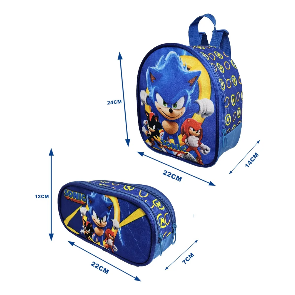 Kit Mochila Sonic com Mochila de Rodinhas + Lancheira Térmica