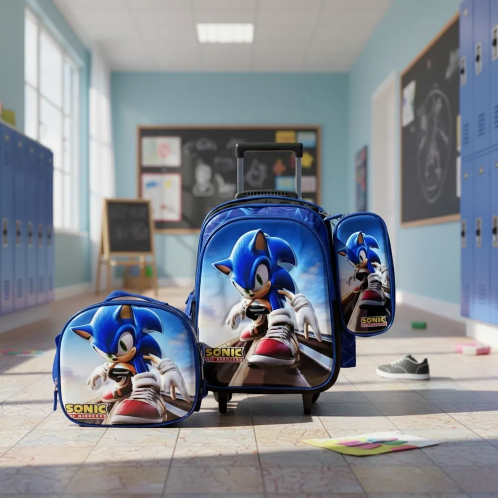 Kit Mochila Sonic com Mochila de Rodinhas + Lancheira Térmica