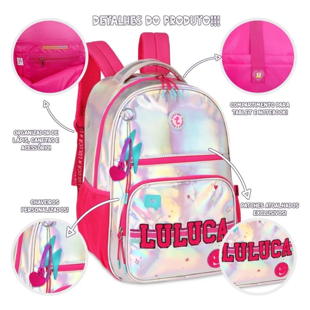 Mochila Luluca 2026 com Mochila de Rodinhas + Lancheira Térmica + Estojo