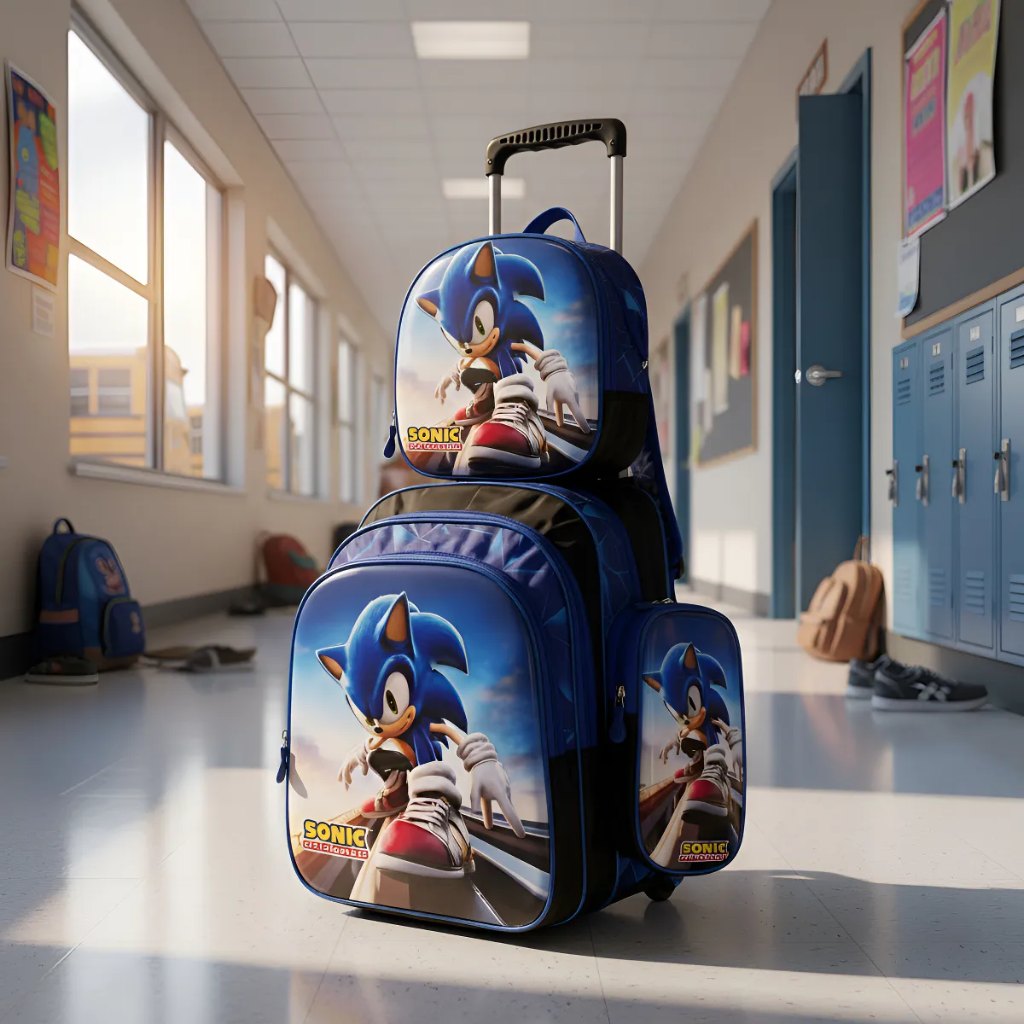 Kit Mochila Sonic com Mochila de Rodinhas + Lancheira Térmica