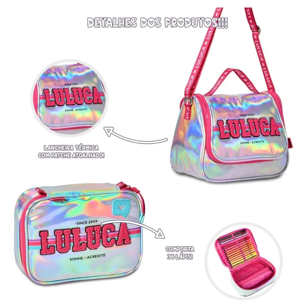 Mochila Luluca 2026 com Mochila de Rodinhas + Lancheira Térmica + Estojo