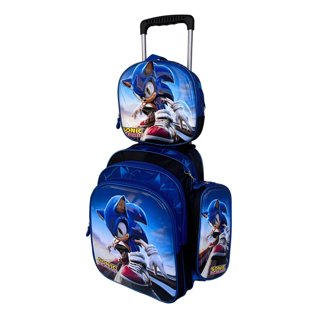 Kit Mochila Sonic com Mochila de Rodinhas + Lancheira Térmica