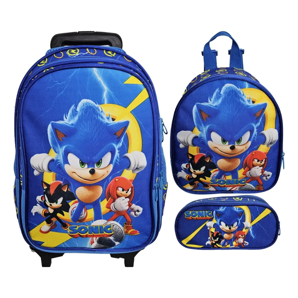 Kit Mochila Sonic com Mochila de Rodinhas + Lancheira Térmica