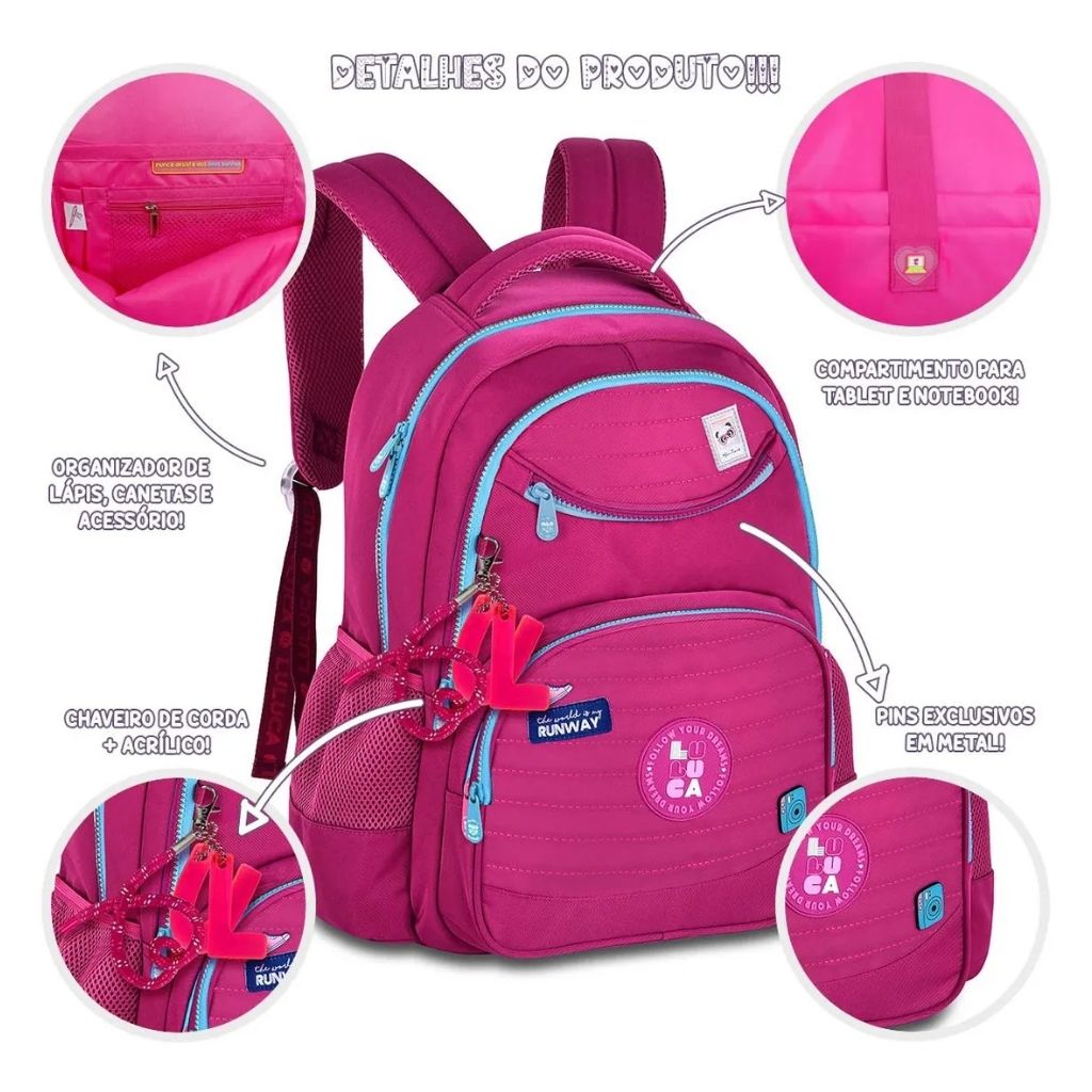 Mochila Luluca 2026 com Mochila de Rodinhas + Lancheira Térmica + Estojo