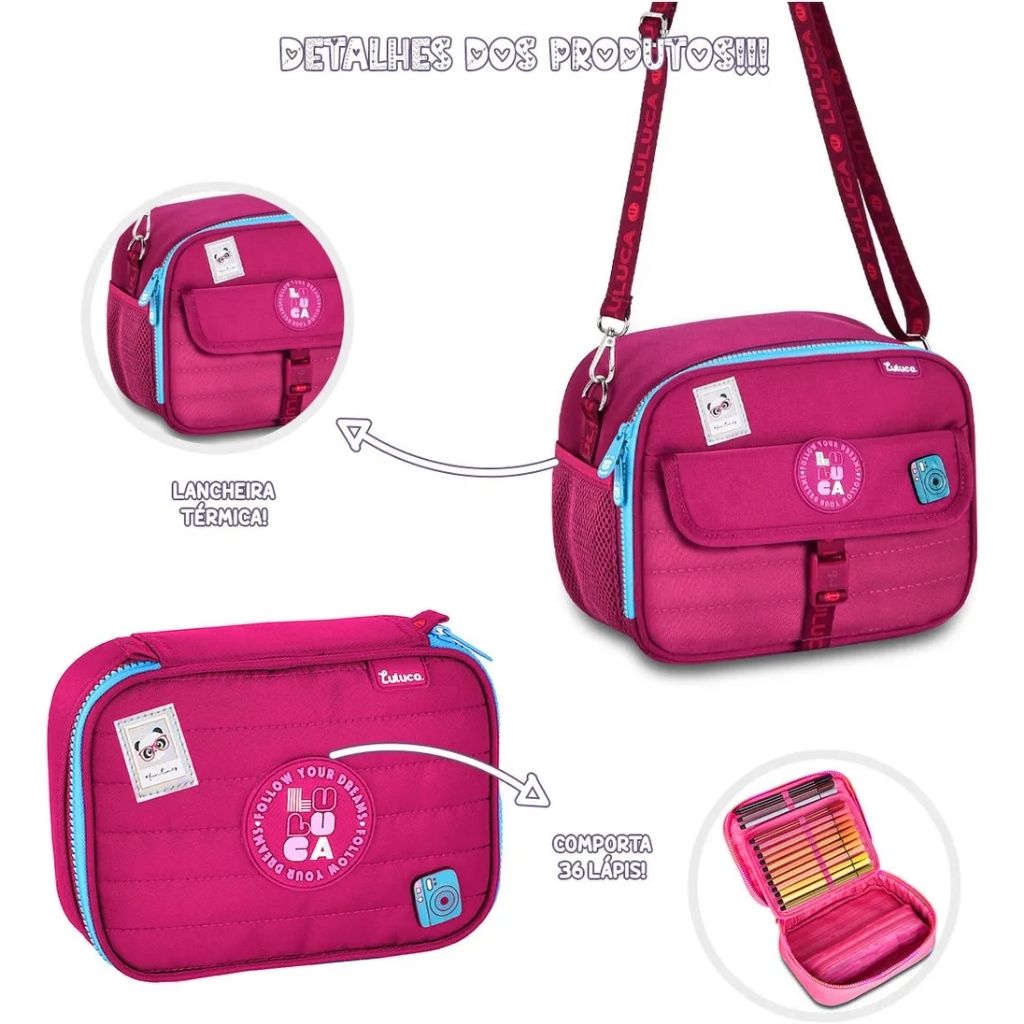 Mochila Luluca 2026 com Mochila de Rodinhas + Lancheira Térmica + Estojo
