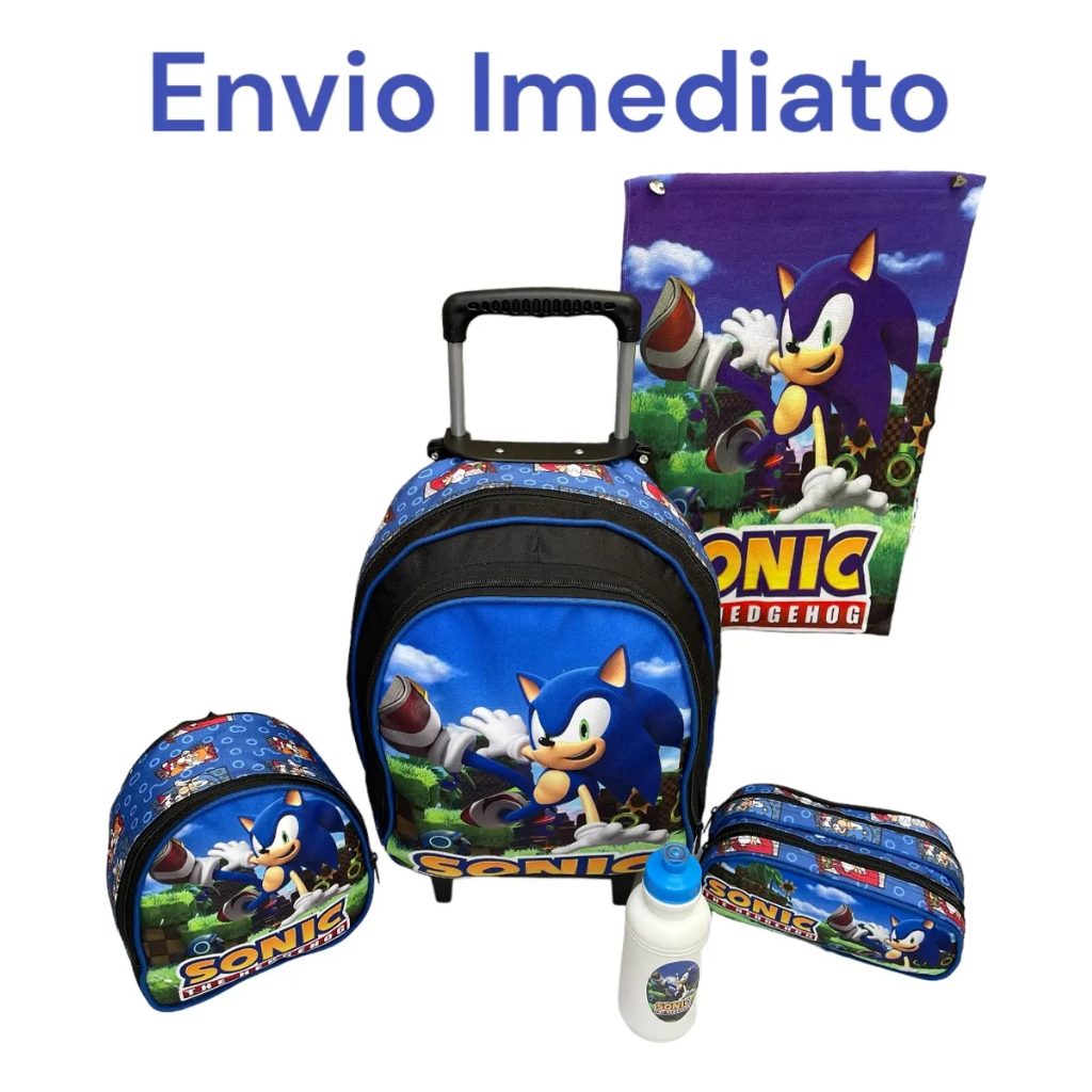 Kit Mochila Sonic com Mochila de Rodinhas + Lancheira Térmica