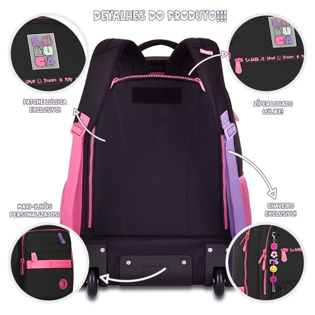 Mochila Luluca 2026 com Mochila de Rodinhas + Lancheira Térmica + Estojo