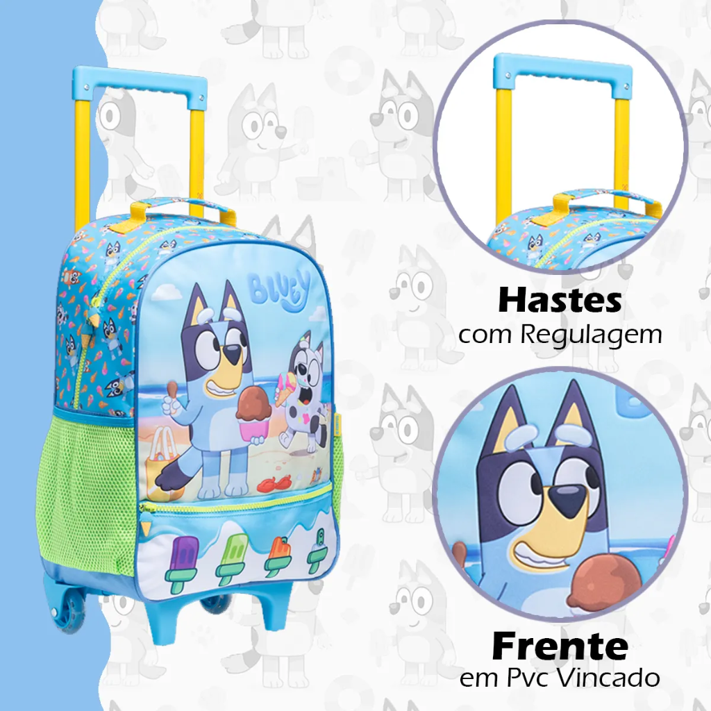 Kit Mochila Bluey 2026 com Mochila de Rodinhas + Lancheira Térmica + Estojo