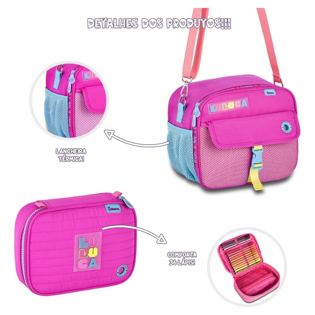 Mochila Luluca 2026 com Mochila de Rodinhas + Lancheira Térmica + Estojo