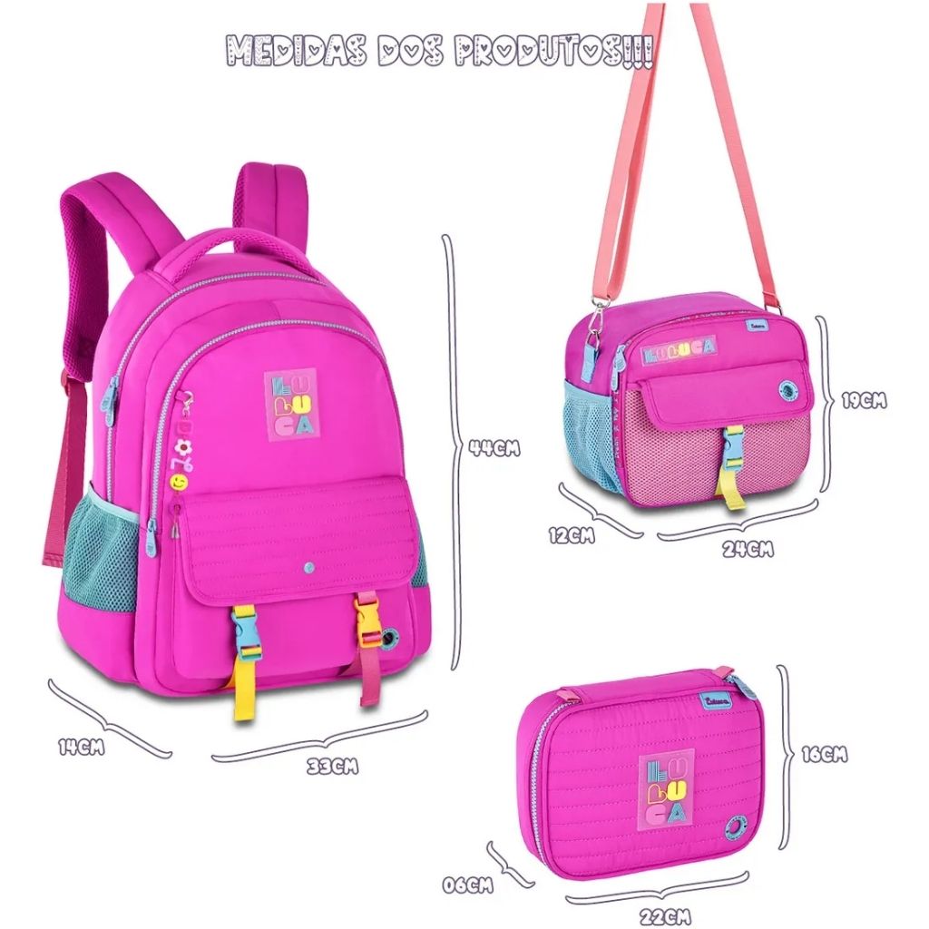 Mochila Luluca 2026 com Mochila de Rodinhas + Lancheira Térmica + Estojo