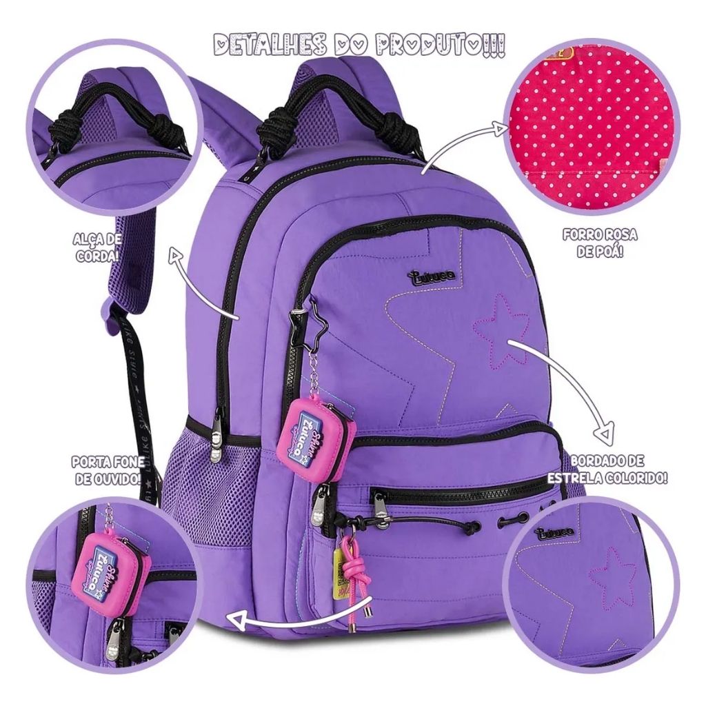Mochila Luluca 2026 com Mochila de Rodinhas + Lancheira Térmica + Estojo