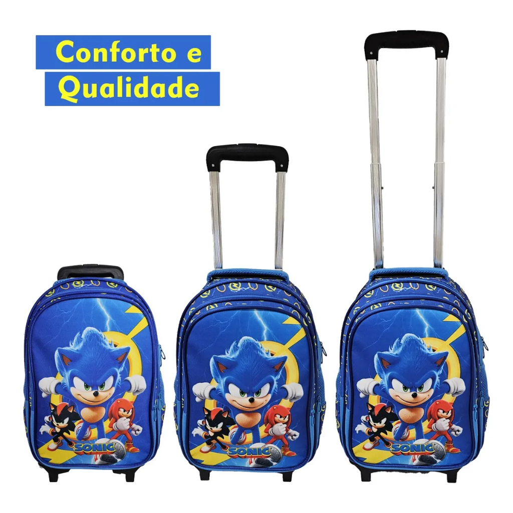 Kit Mochila Sonic com Mochila de Rodinhas + Lancheira Térmica