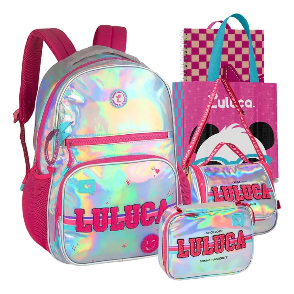Mochila Luluca 2026 com Mochila de Rodinhas + Lancheira Térmica + Estojo