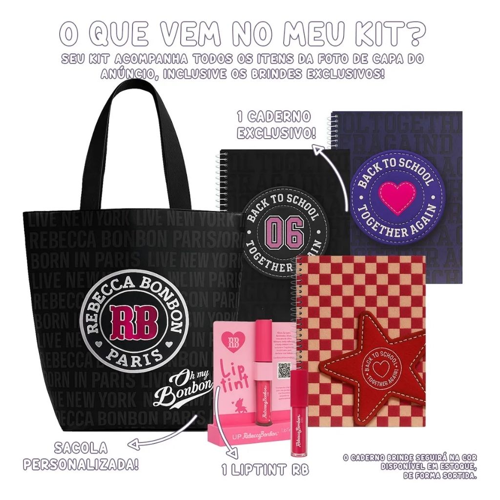 Kit Mochila Fashion 2026 com Mochila + Lancheira Térmica + Estojo