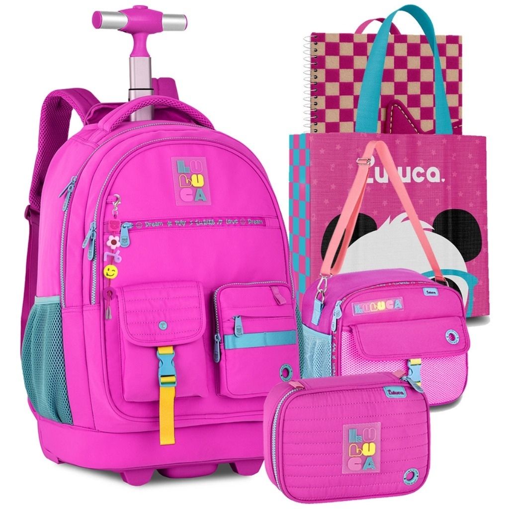 Mochila Luluca 2026 com Mochila de Rodinhas + Lancheira Térmica + Estojo