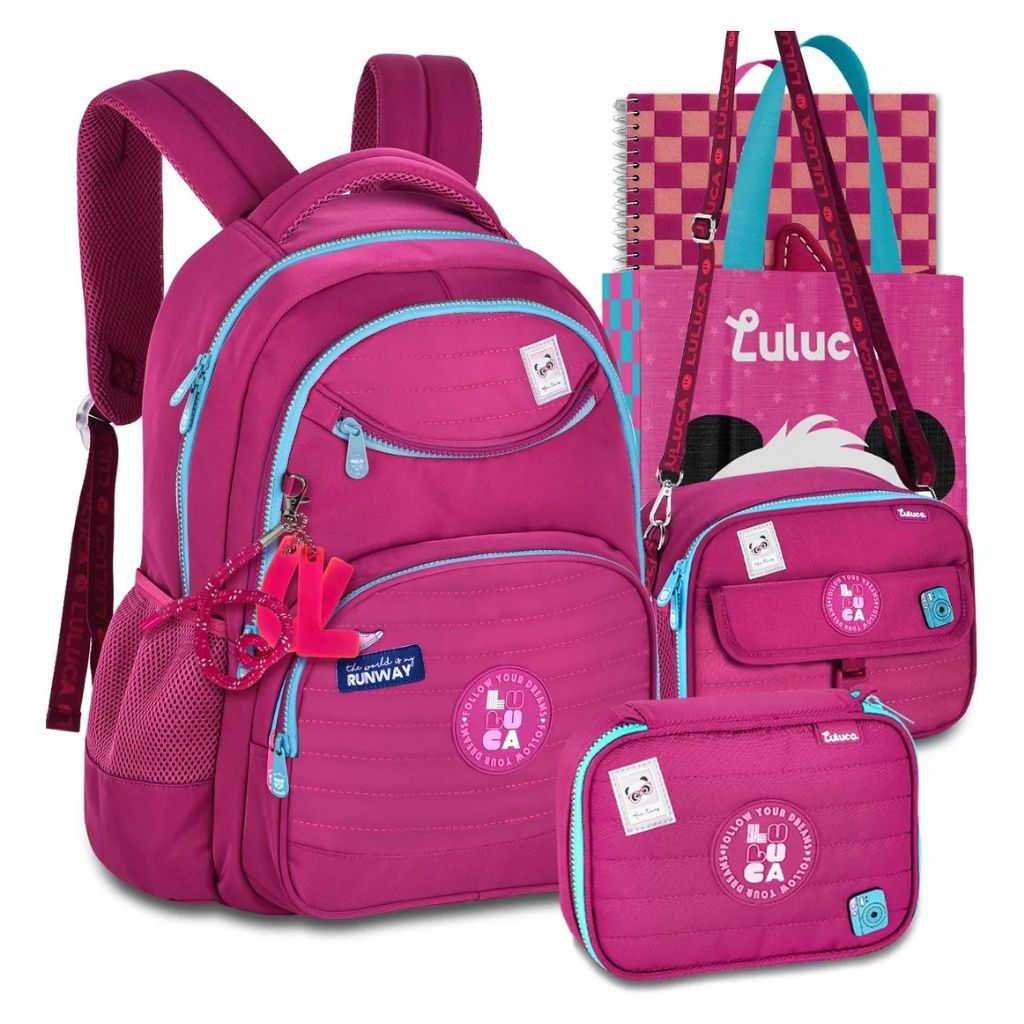 Mochila Luluca 2026 com Mochila de Rodinhas + Lancheira Térmica + Estojo