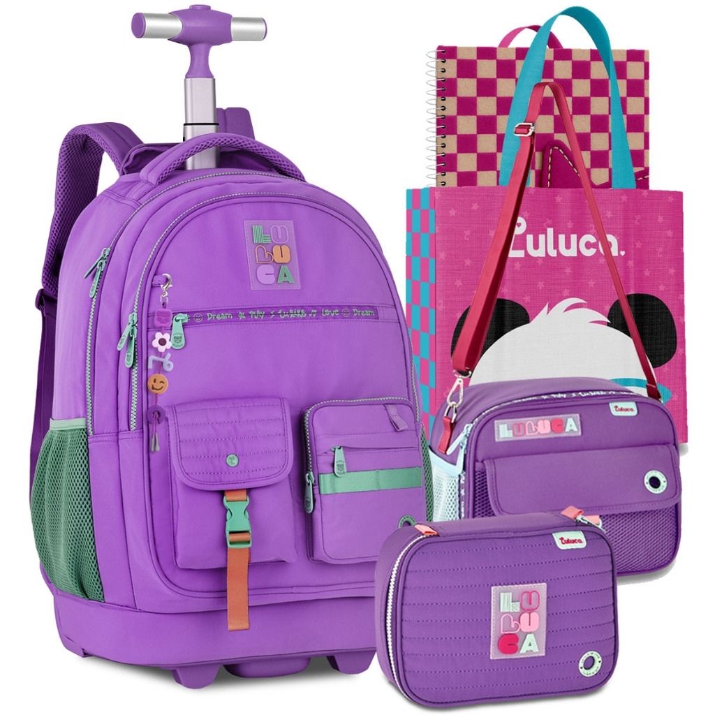 Mochila Luluca 2026 com Mochila de Rodinhas + Lancheira Térmica + Estojo