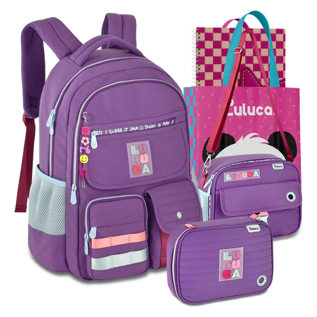 Mochila Luluca 2026 com Mochila de Rodinhas + Lancheira Térmica + Estojo