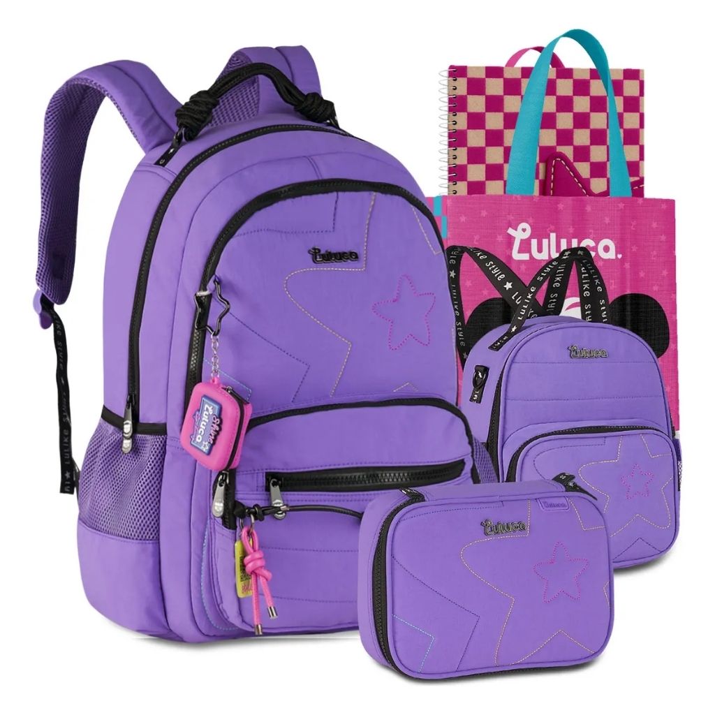 Mochila Luluca 2026 com Mochila de Rodinhas + Lancheira Térmica + Estojo