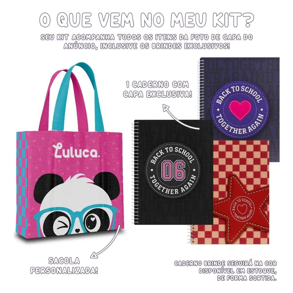 Kit Mochila Luluca 2026 com Mochila de Rodinhas + Lancheira Térmica + Estojo