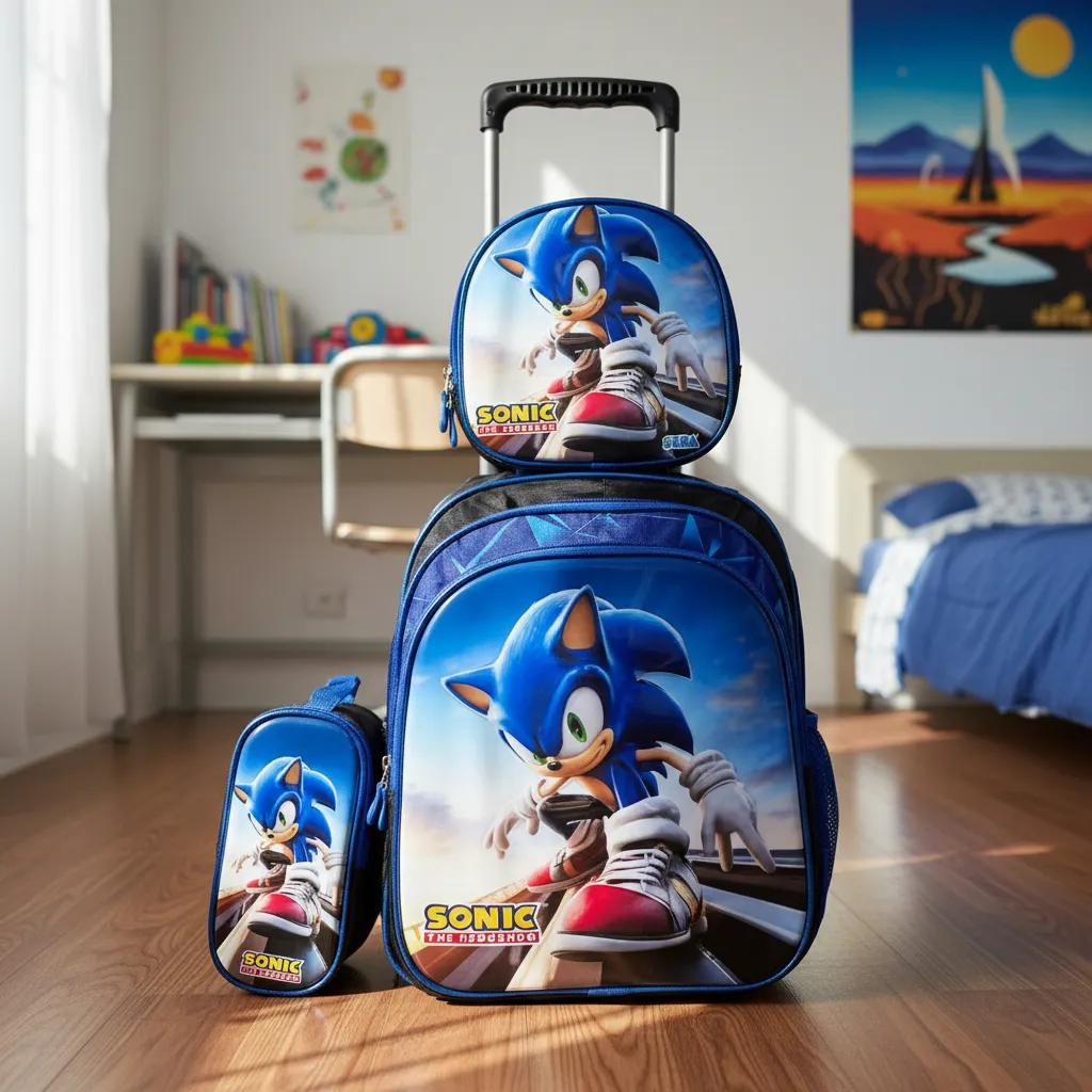 Kit Mochila Sonic com Mochila de Rodinhas + Lancheira Térmica