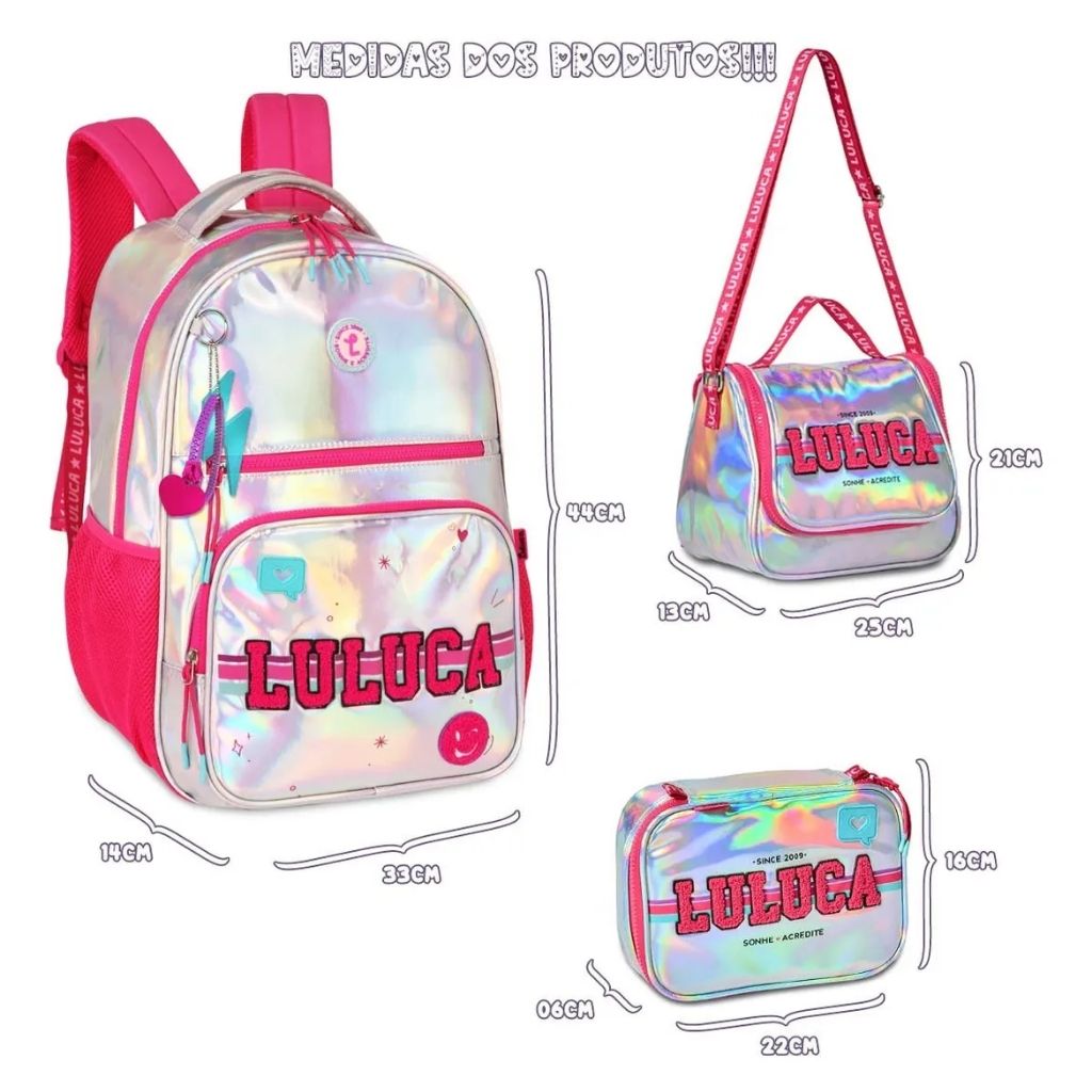 Mochila Luluca 2026 com Mochila de Rodinhas + Lancheira Térmica + Estojo