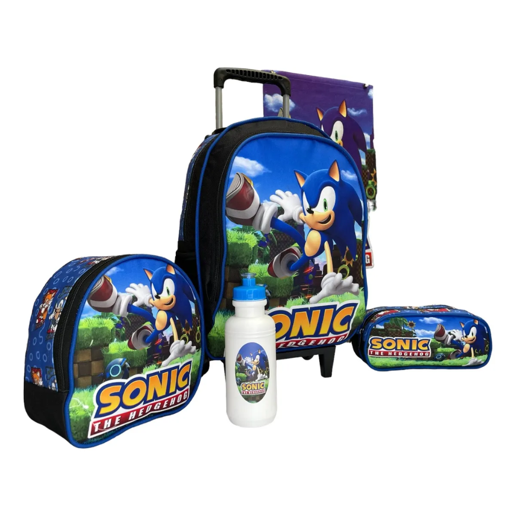 Kit Mochila Sonic com Mochila de Rodinhas + Lancheira Térmica