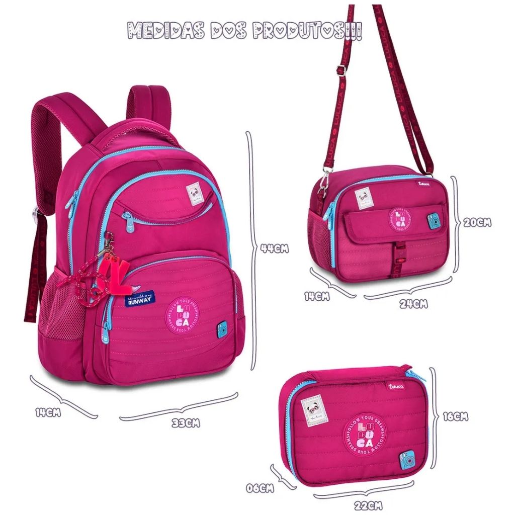 Mochila Luluca 2026 com Mochila de Rodinhas + Lancheira Térmica + Estojo