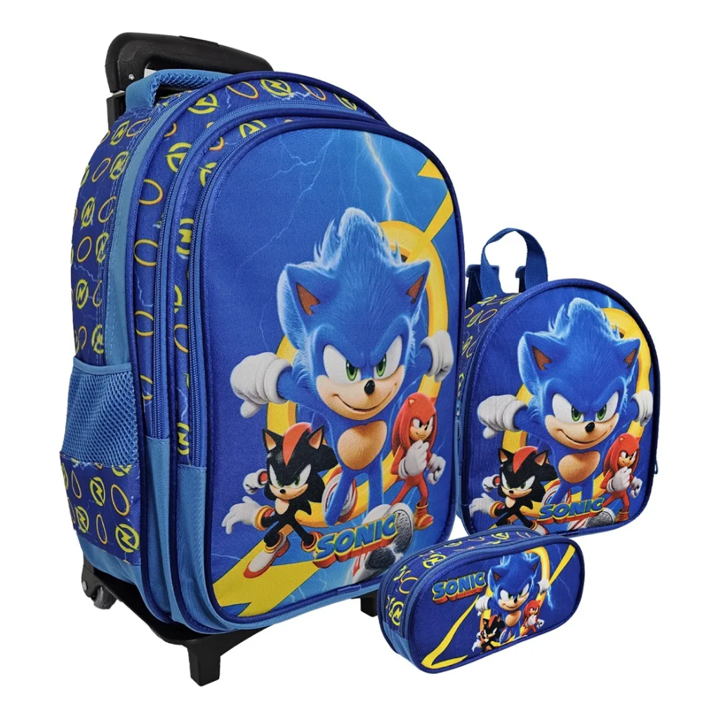 Kit Mochila Sonic com Mochila de Rodinhas + Lancheira Térmica
