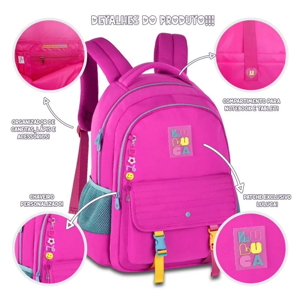Mochila Luluca 2026 com Mochila de Rodinhas + Lancheira Térmica + Estojo