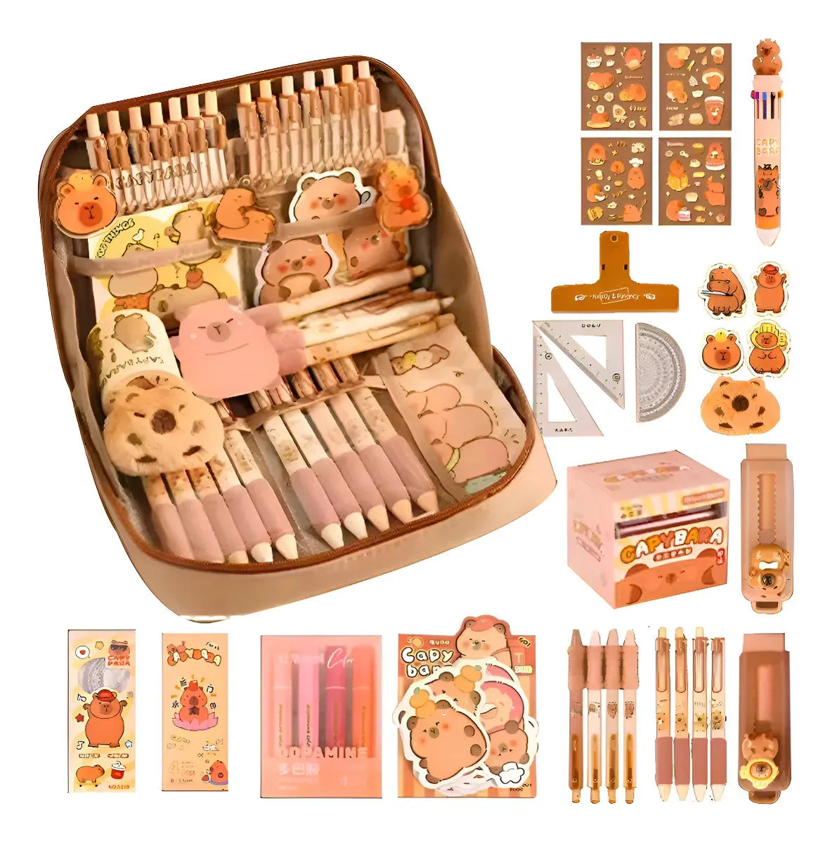 Kit Materiais Escolares 12 Peças + Estojo Capivara