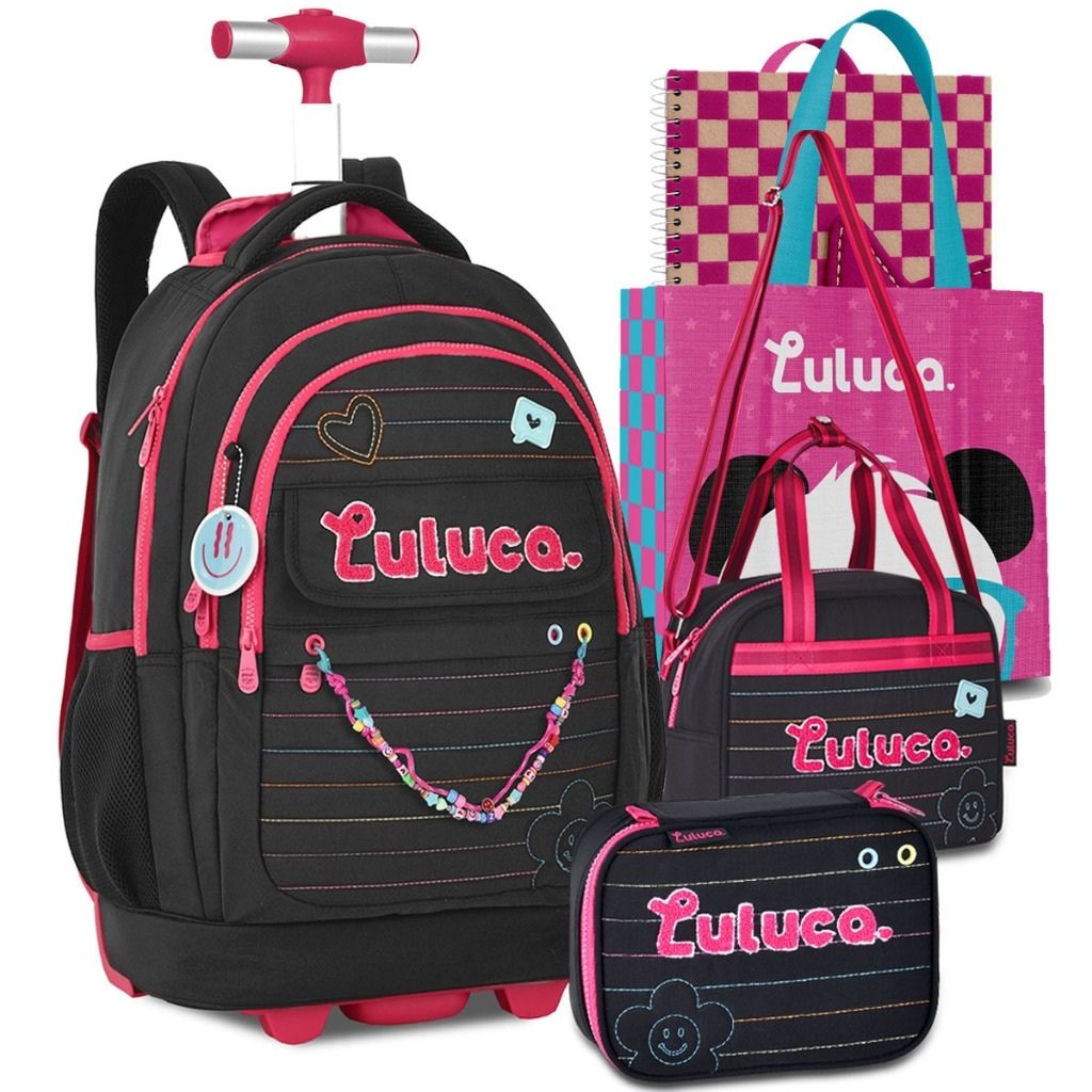 Kit Mochila Luluca 2026 com Mochila de Rodinhas + Lancheira Térmica + Estojo