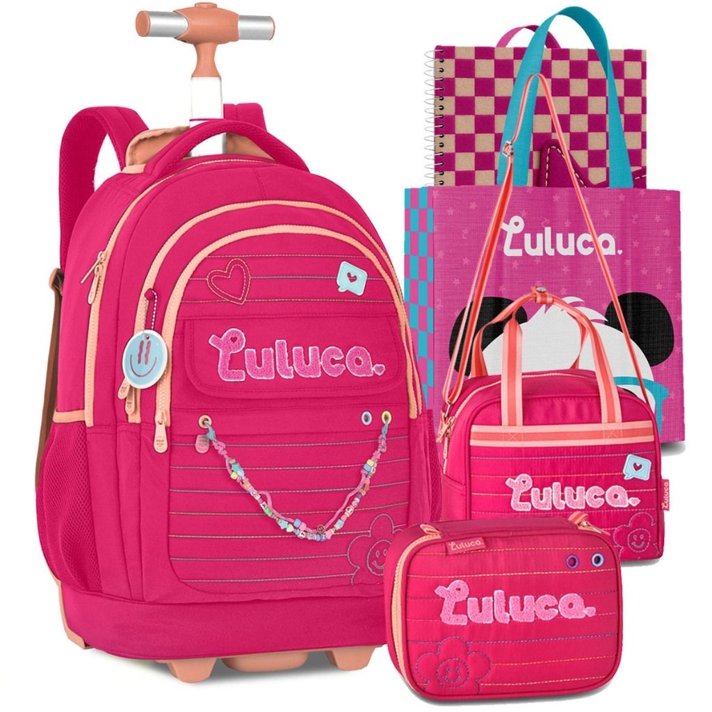 Mochila Luluca 2026 com Mochila de Rodinhas + Lancheira Térmica + Estojo
