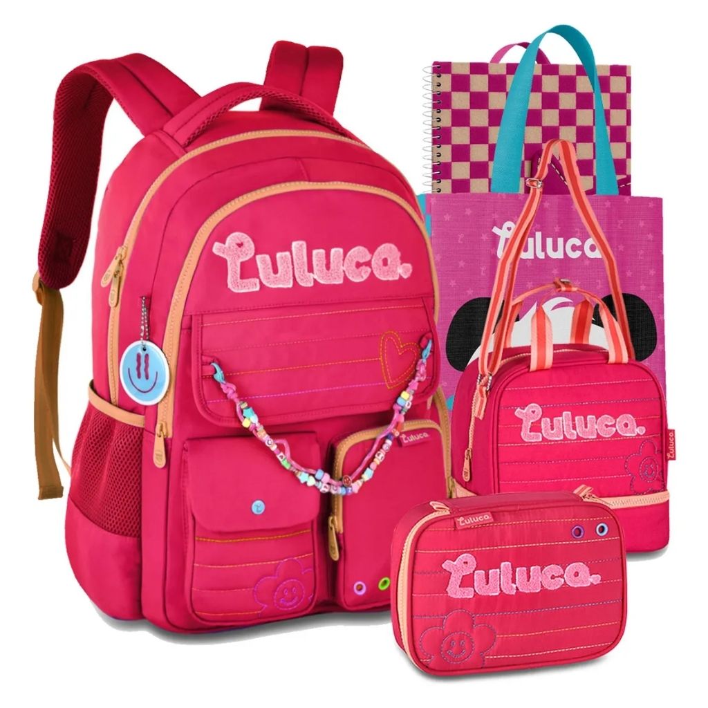 Mochila Luluca 2026 com Mochila de Rodinhas + Lancheira Térmica + Estojo