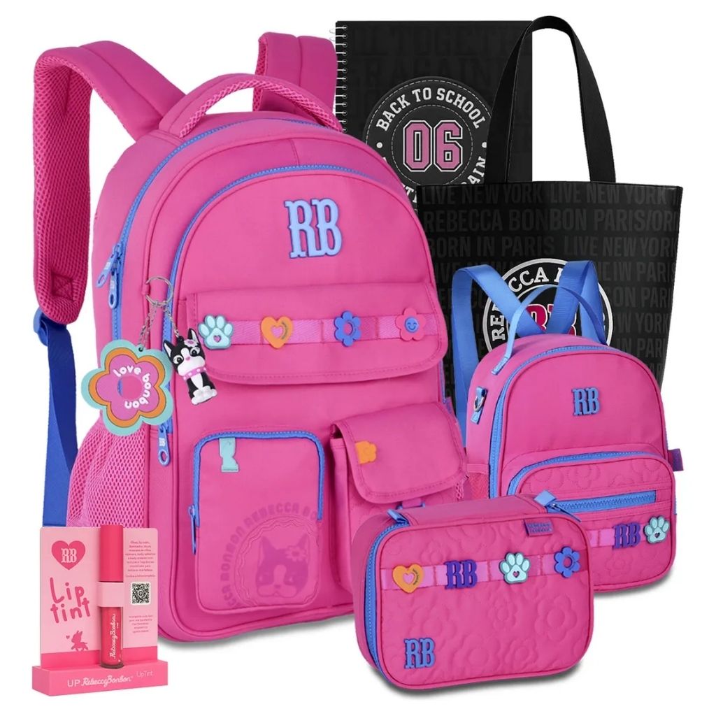 Kit Mochila Fashion 2026 com Mochila + Lancheira Térmica + Estojo