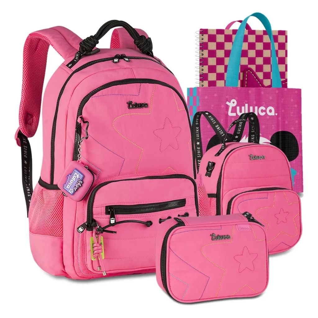 Mochila Luluca 2026 com Mochila de Rodinhas + Lancheira Térmica + Estojo