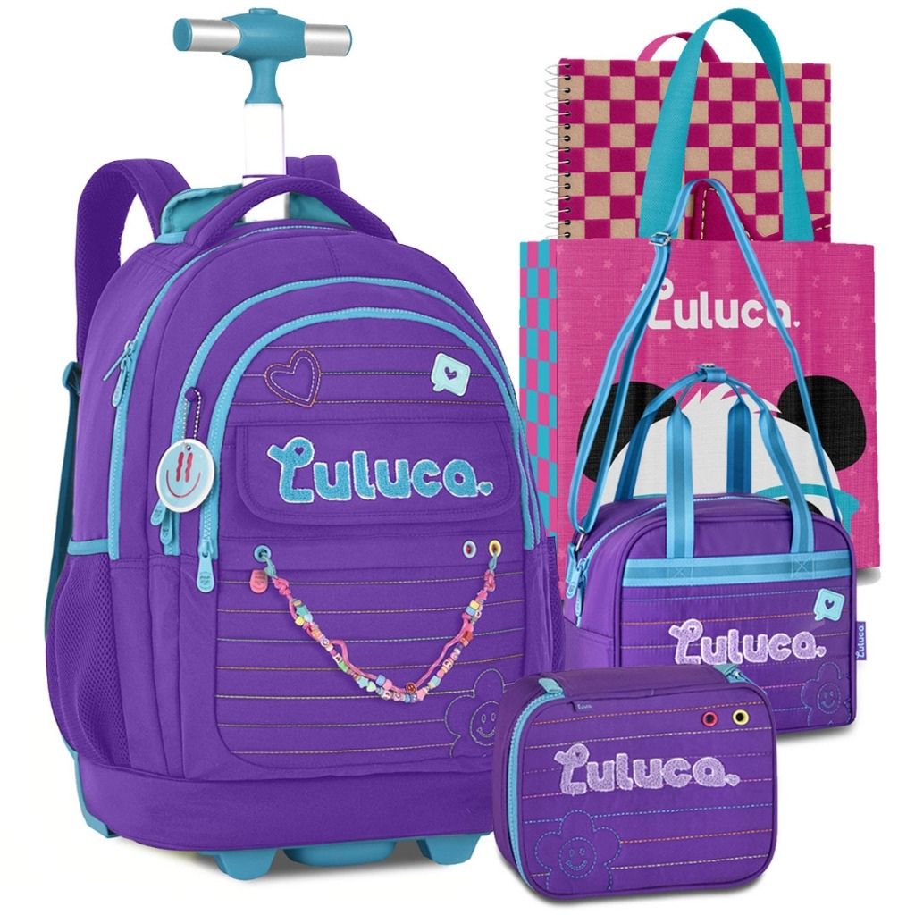Mochila Luluca 2026 com Mochila de Rodinhas + Lancheira Térmica + Estojo